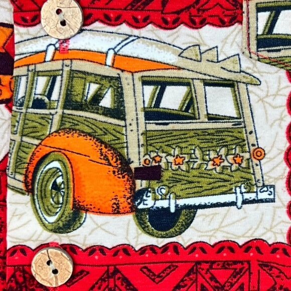 Vintage Roundy Bays Surf Hawaiian Shirt Size M Woody Print Red Beach - Picture 5 of 11
